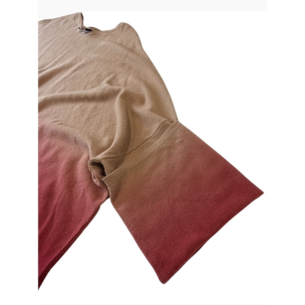 Soft by Naadam Camel & Berry Red Ombre Oversized Poncho Cashmere Sweater, M/L - Picture 4 of 8